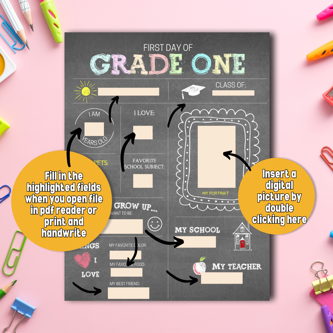 First Day of School Sign (Chalkboard) - Kindergarten to Grade Six