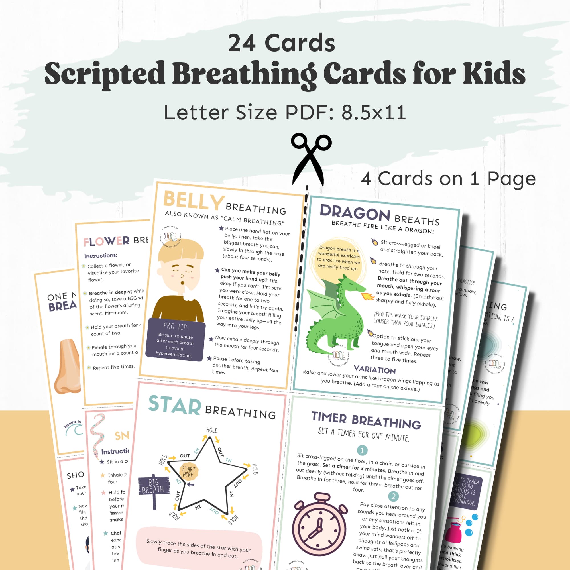 Breathing Card Set for Kids (PDF) Ages 4 to 10