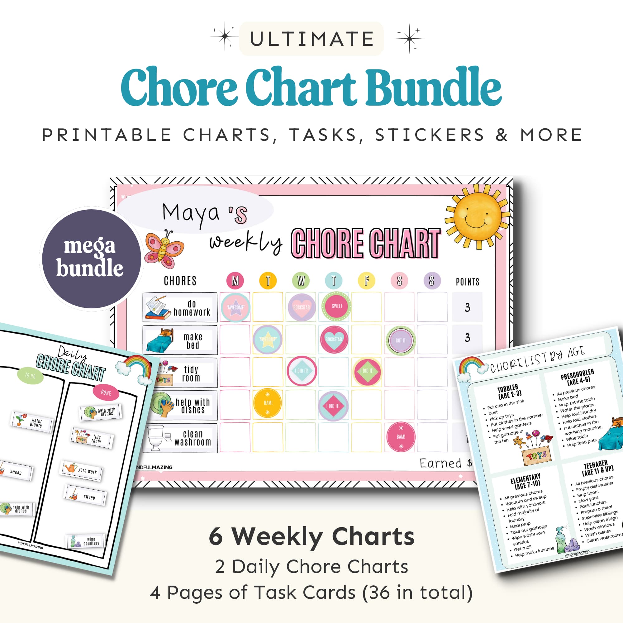 Chore Chart Bundle for Kids PDF (ages 2-10)