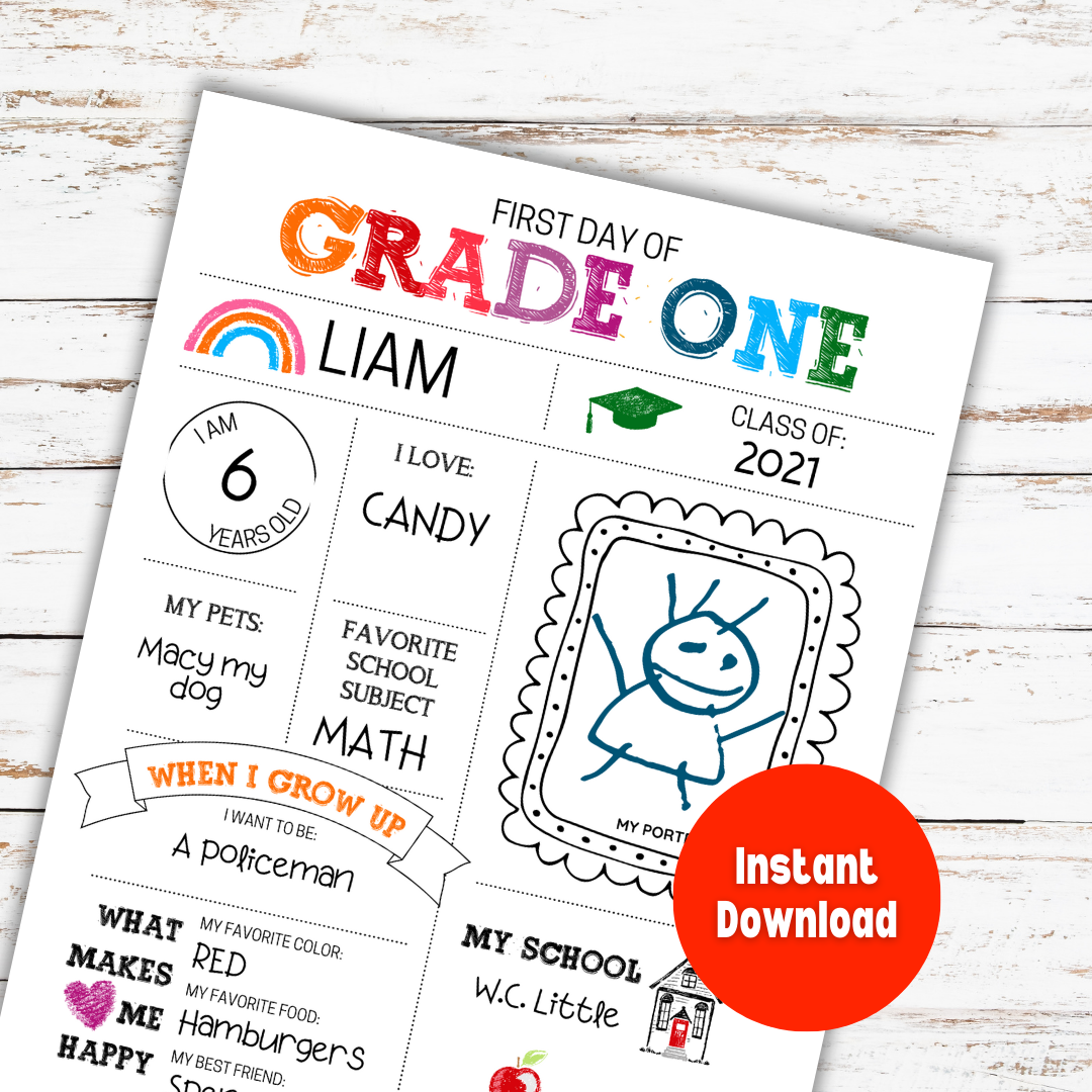 First Day of School Sign (Classic Clean Version) - Kindergarten to Grade Six