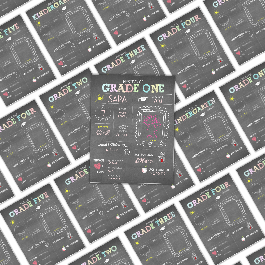 First Day of School Sign (Chalkboard) - Kindergarten to Grade Six