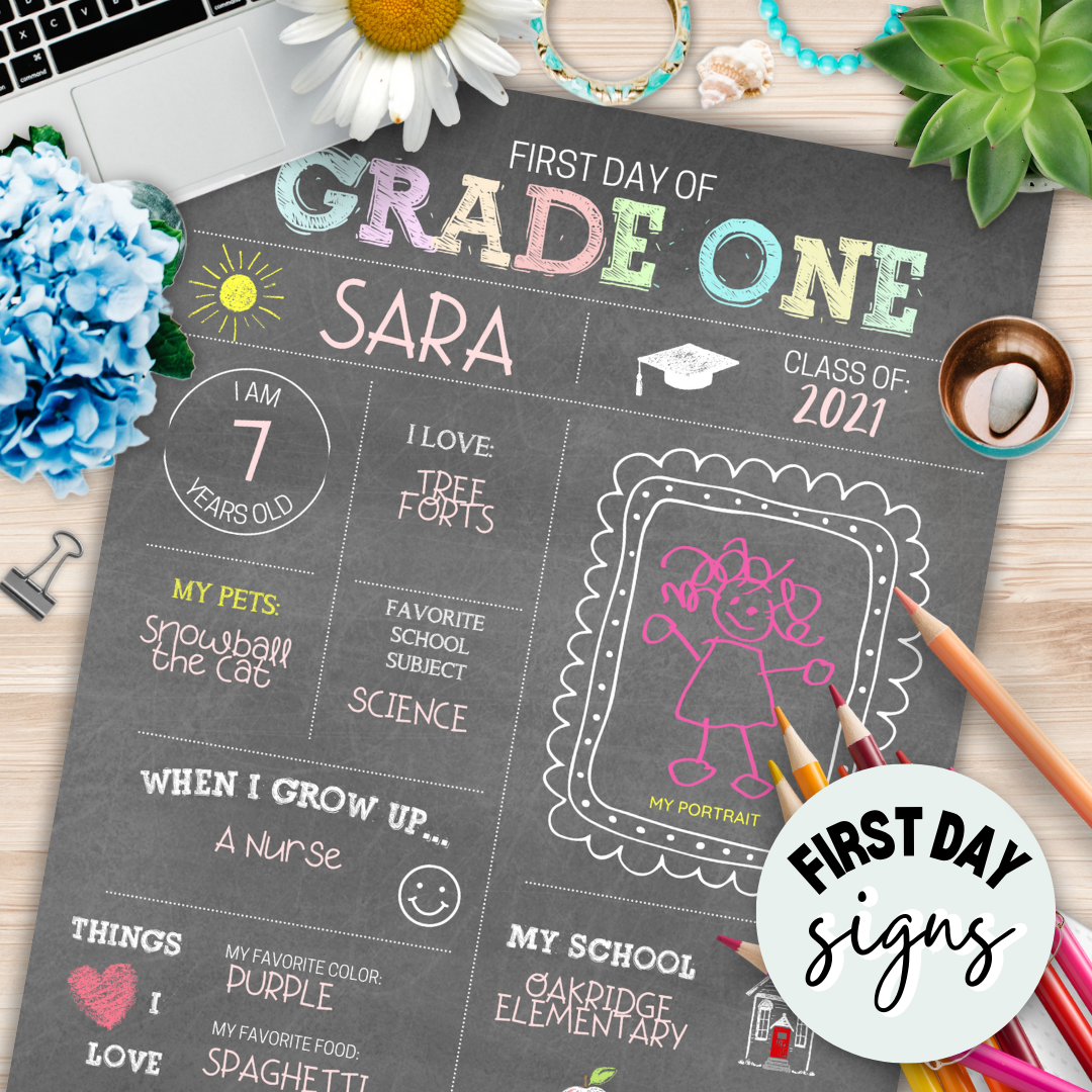 First Day of School Sign (Chalkboard) - Kindergarten to Grade Six