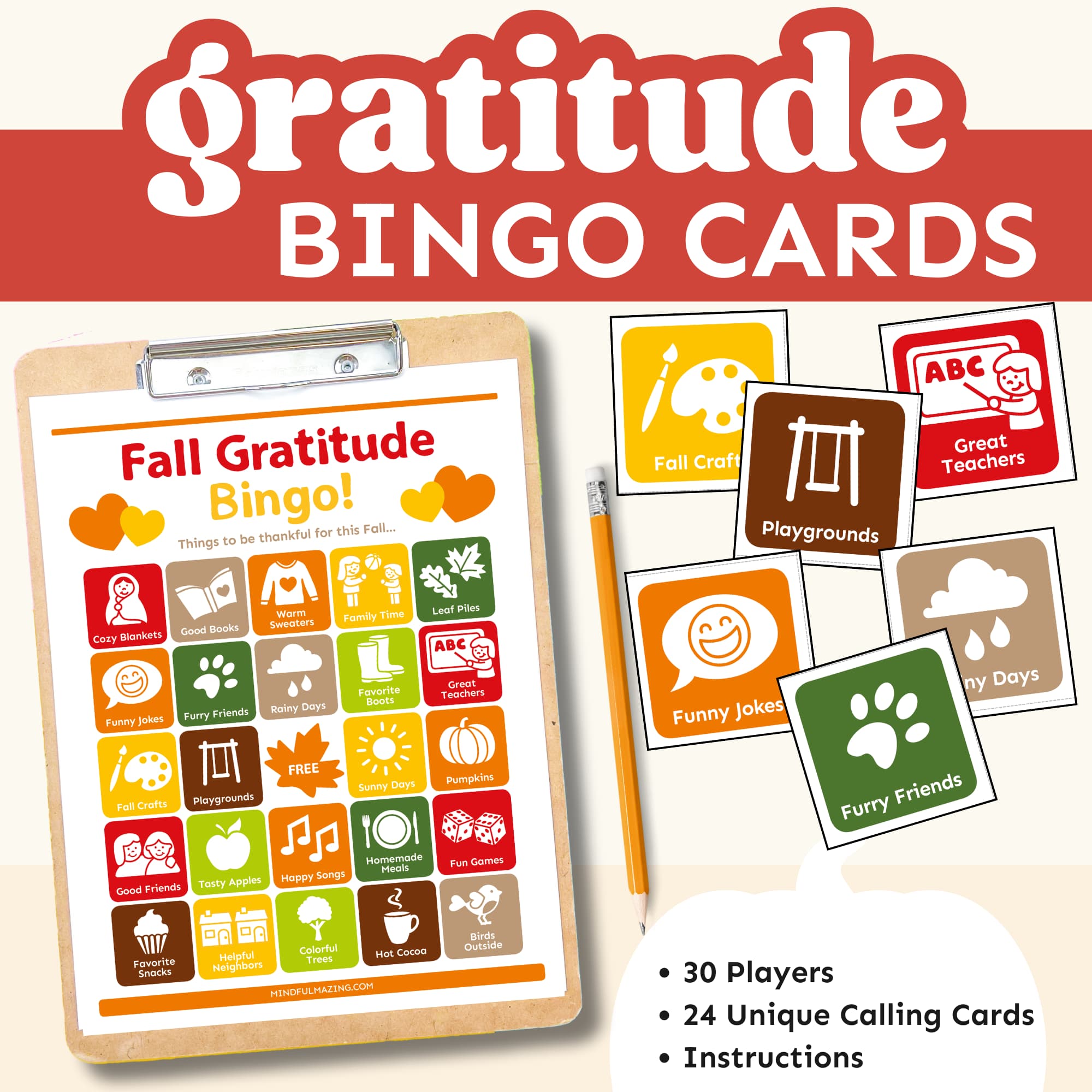 Fall Gratitude Bingo Cards