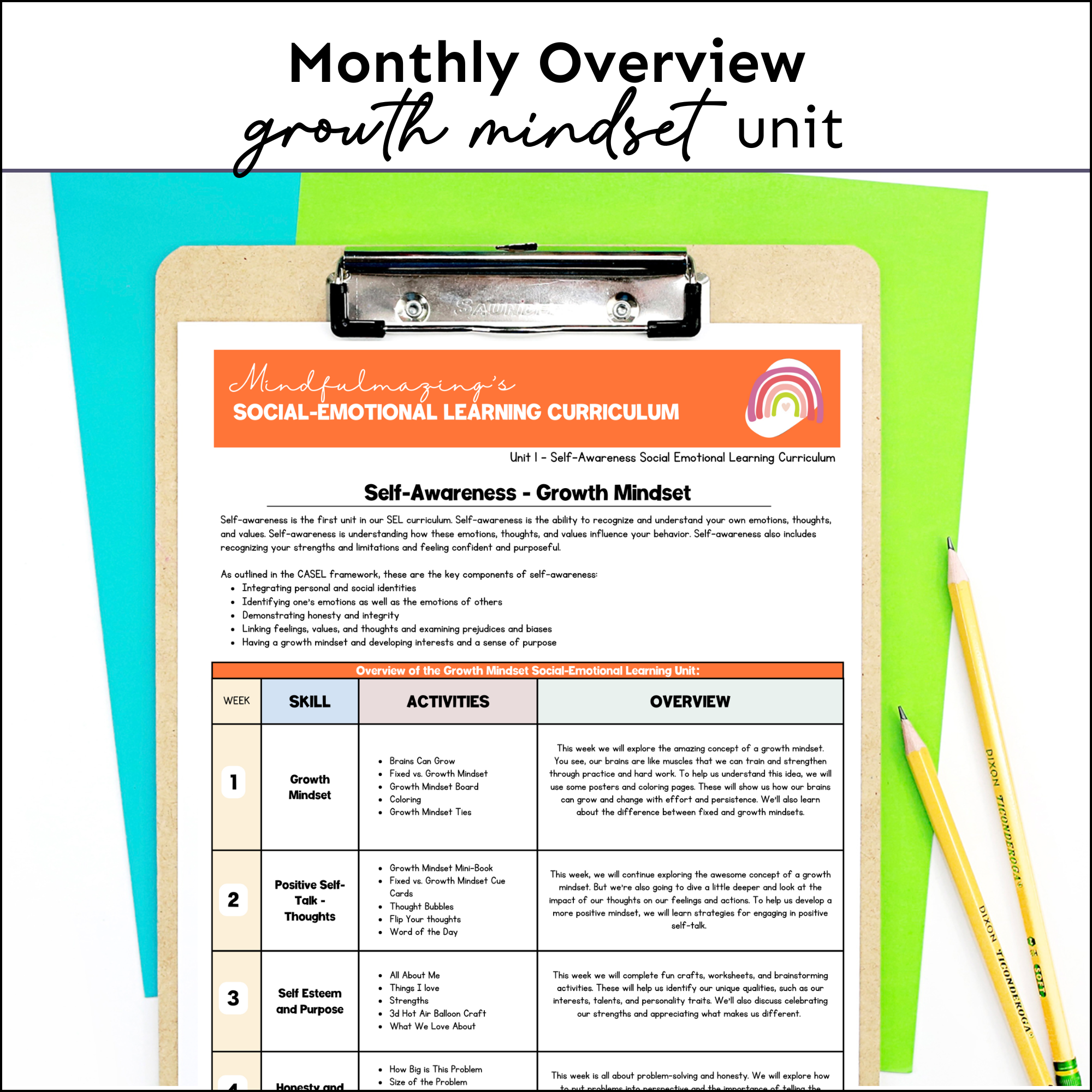 Growth Mindset Social Emotional Learning Unit (ages 3 - 8)
