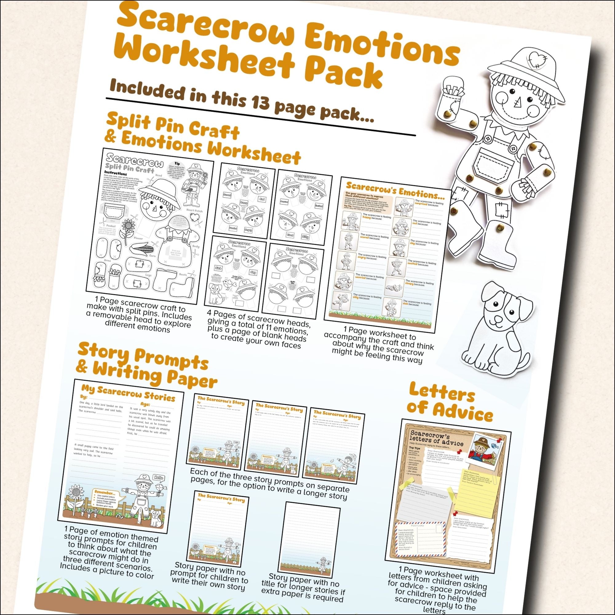 Scarecrow Emotions Craft and Writing Activity