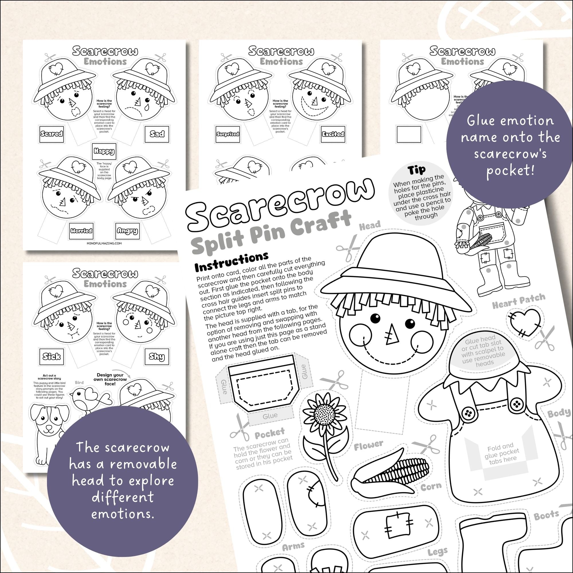 Scarecrow Emotions Craft and Writing Activity