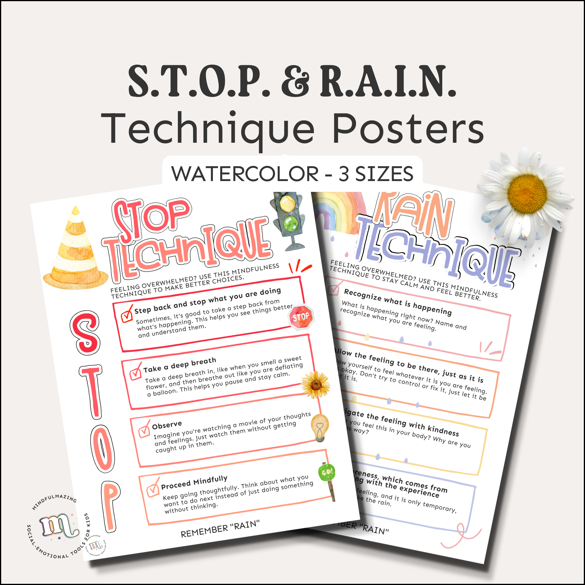 STOP & RAIN Technique Posters (Watercolor)