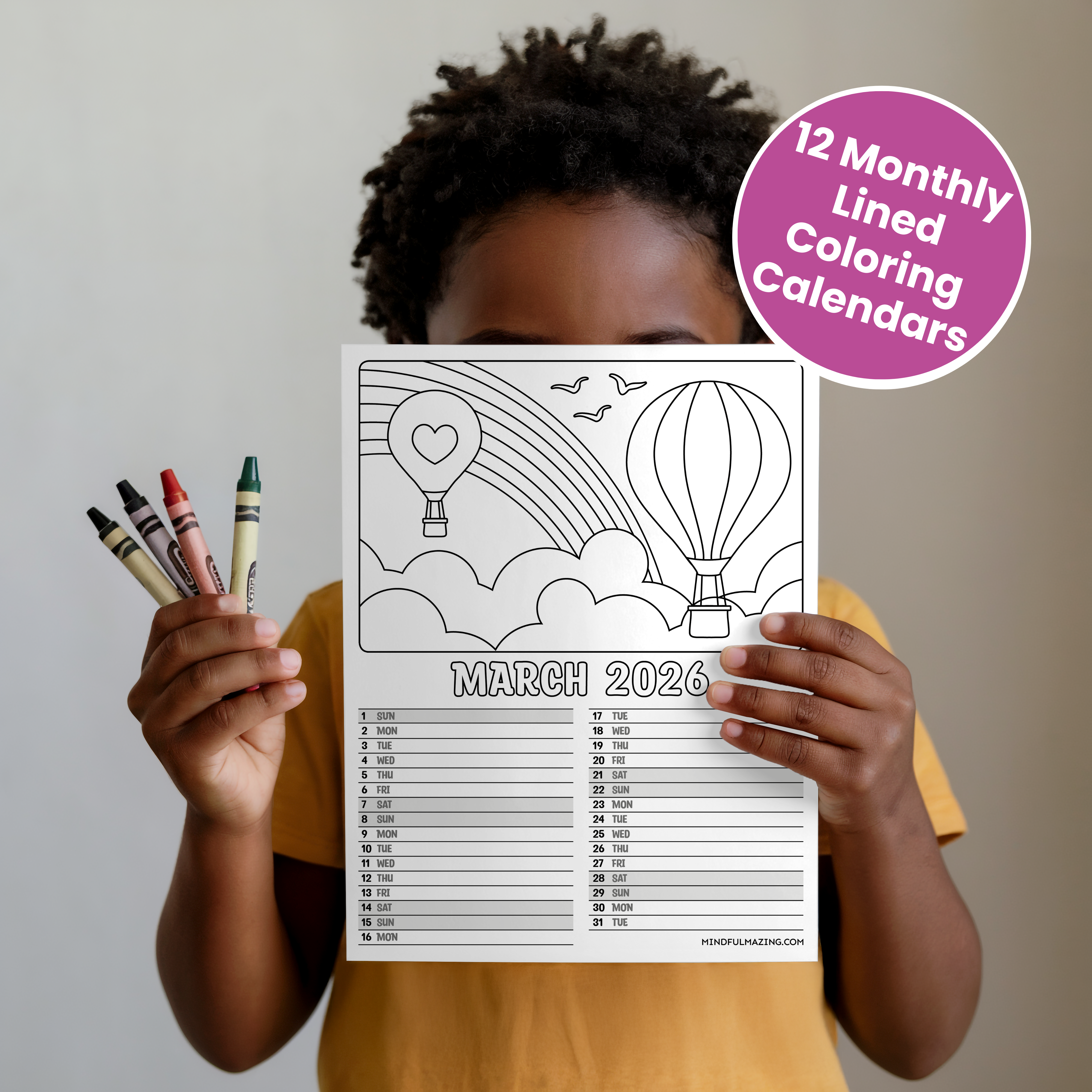 2026 12 Page ColoringCalendar - Lines
