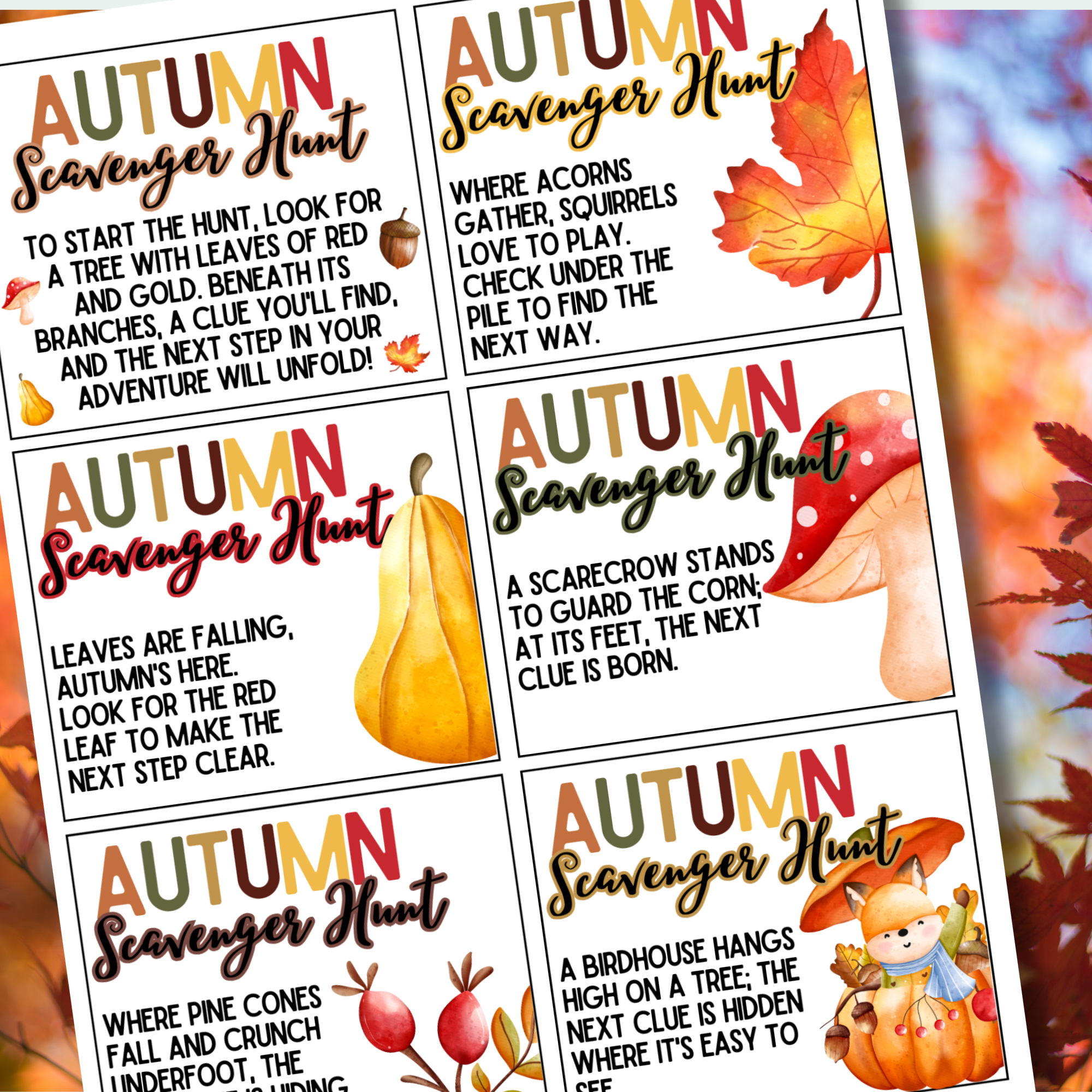 Outdoor Autumn Scavenger Hunt Cards