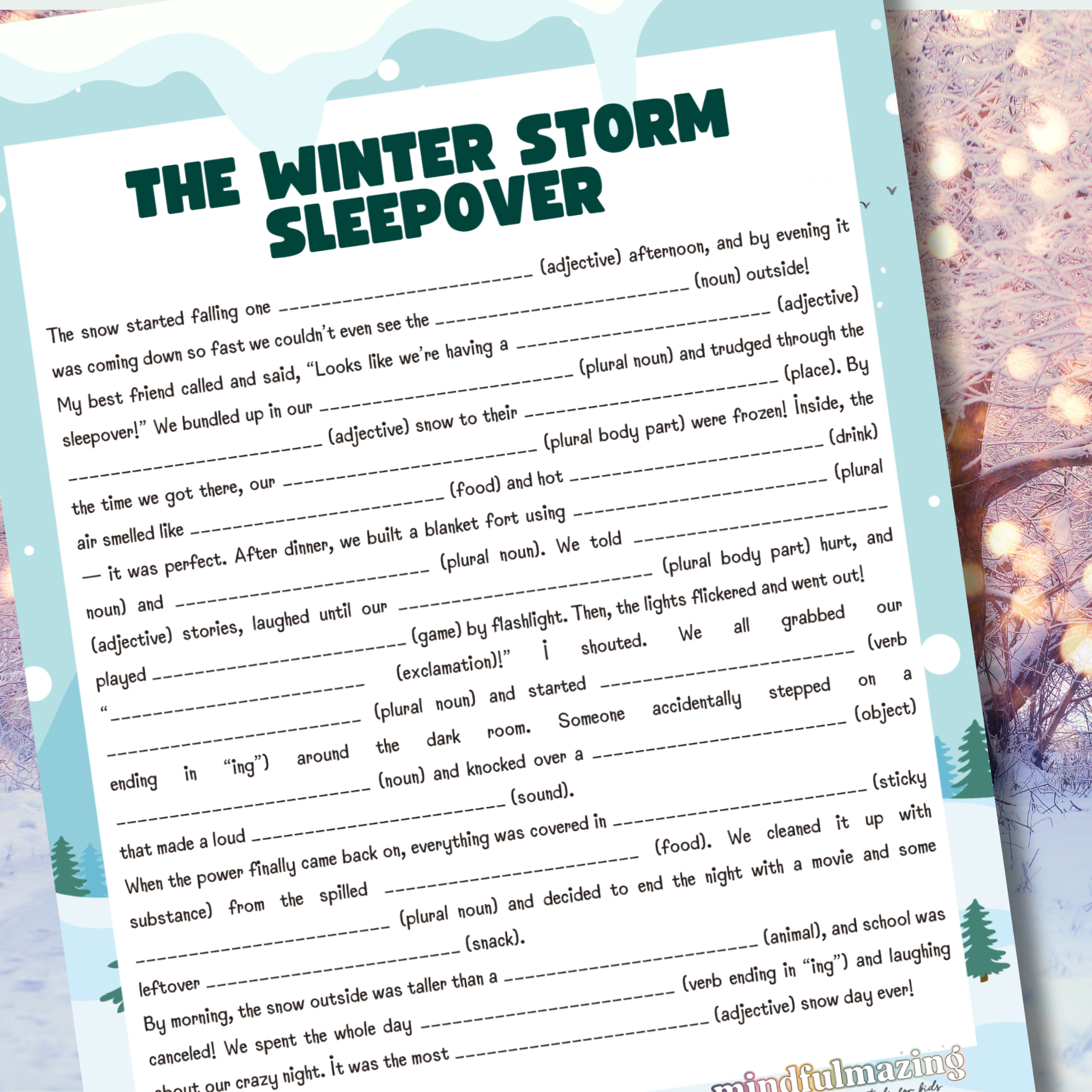 The Winter Storm Sleepover Mad Libs