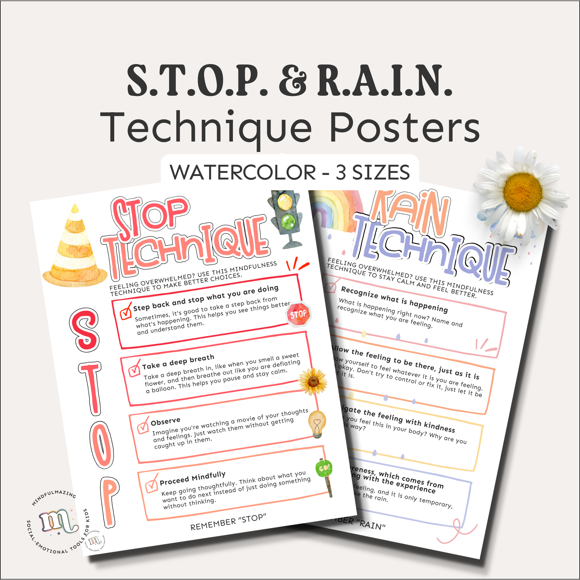 STOP & RAIN Technique Posters (Watercolor)