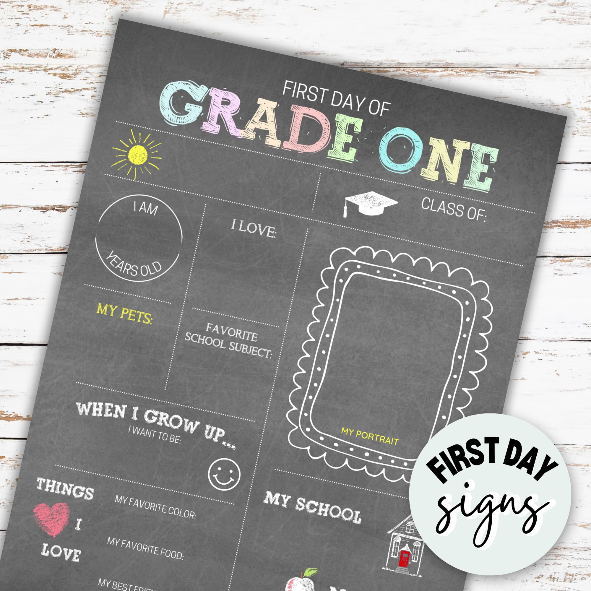 First Day of School Sign (Chalkboard) - Kindergarten to Grade Six