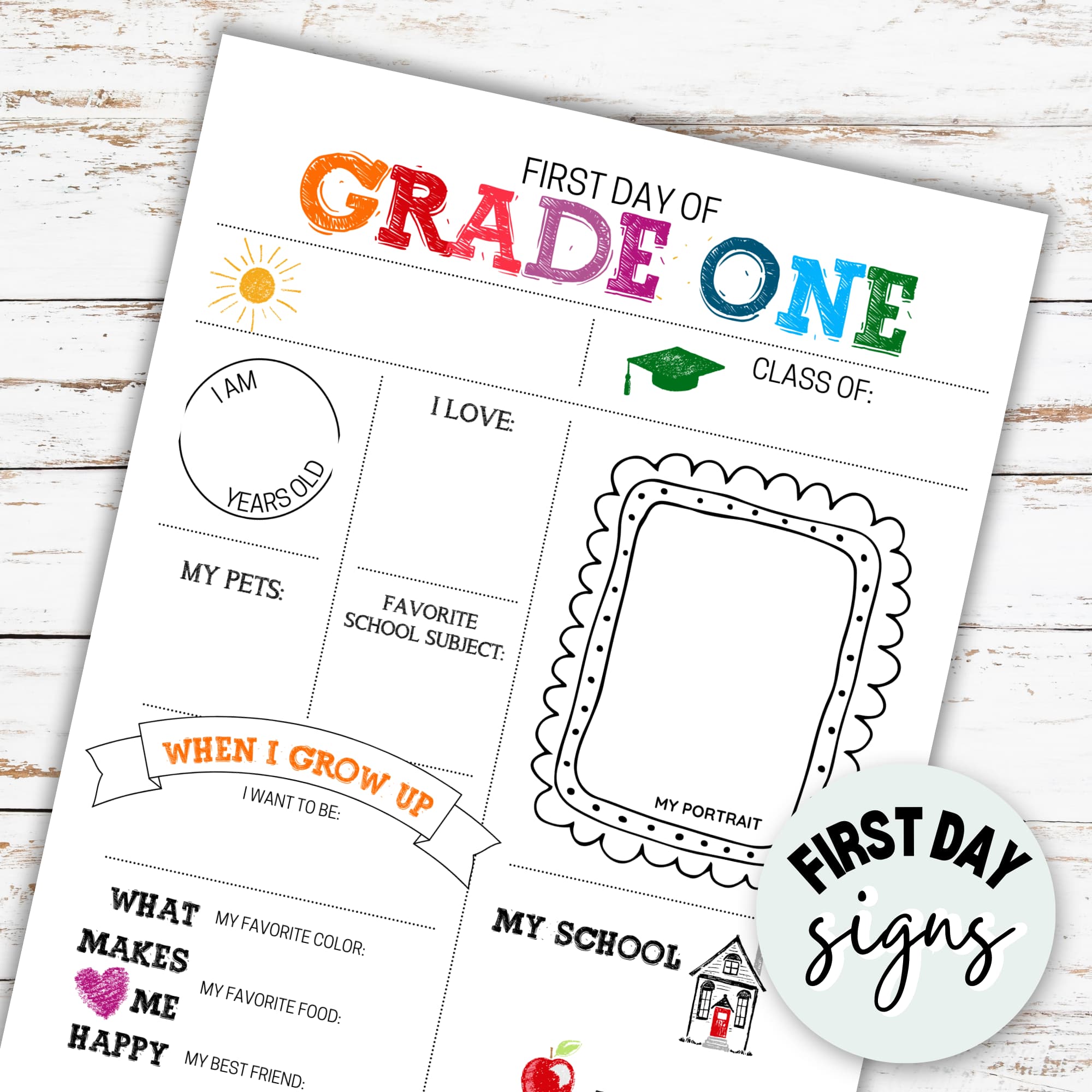 First Day of School Sign (Classic Clean Version) - Kindergarten to Grade Six