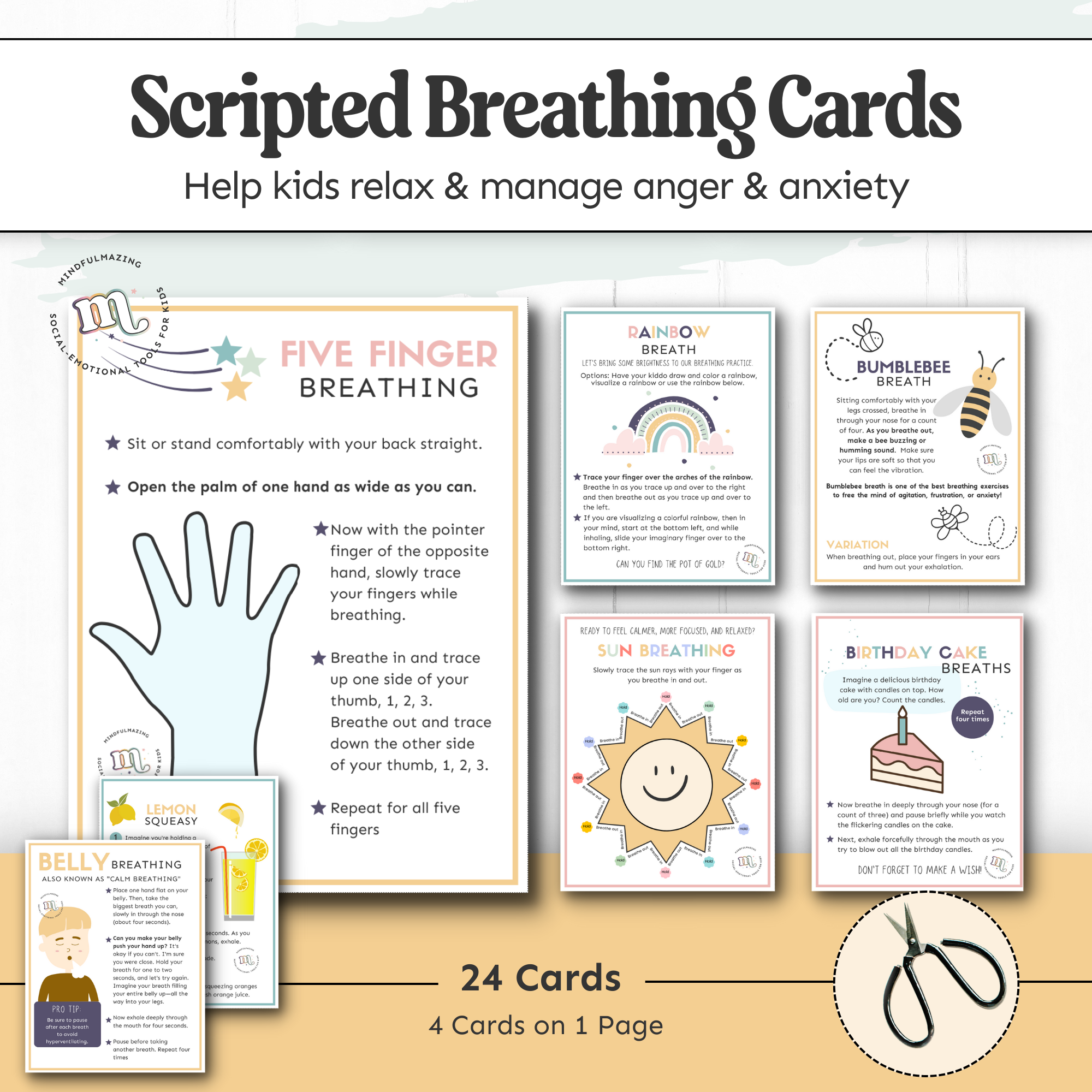 Breathing Card Set for Kids (PDF) Ages 4 to 10