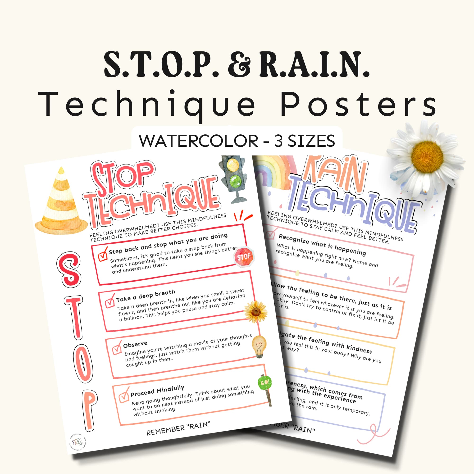 STOP & RAIN Technique Posters (Watercolor)