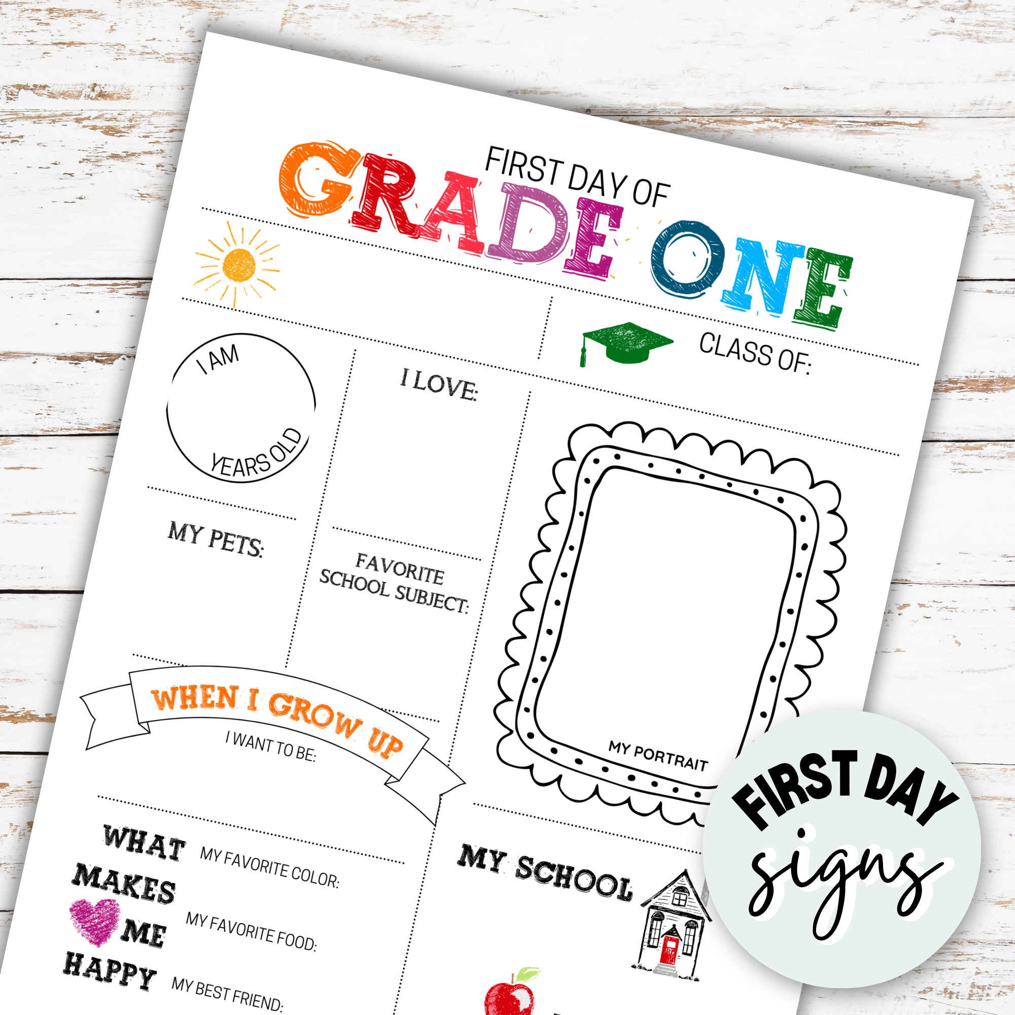 First Day of School Sign (Classic Clean Version) - Kindergarten to Grade Six